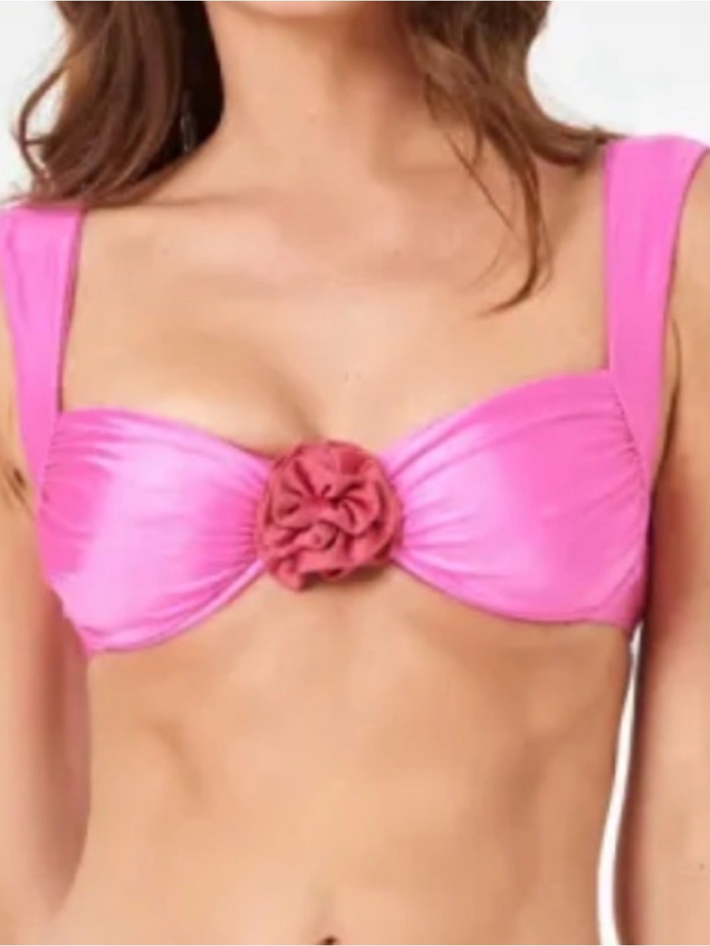 L*Space Pink Bandeau Bikini Top With Floral Center